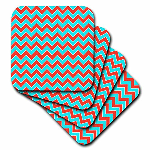 3dRose CST_128582_2 Chevron Pattern Aqua Blue and Orange Zigzag Soft Coasters, Set of 8