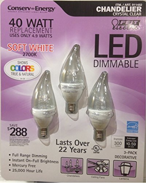 Feit LED 4.9 Watt LED Candelabra Light Bulbs 3-Pack (911482)