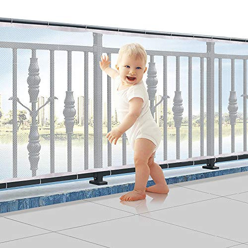 Child Proofing Banister Guard Net, Durable Baby Proofing Stairs Rail Safety Net, 10ft Lx2.5ft H Outdoor Balcony and Indoor Stair Railing Safety Mesh