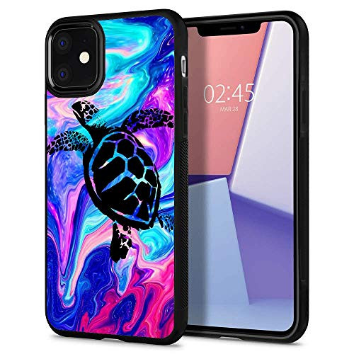 Case for iPhone 11 - Black Soft TPU Rubber &PC PC Anti-Scratch Lithe Shockproof Rubber Bumper Protective iPhone 11 Case (Colorful Turtle)