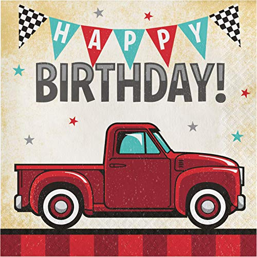 Vintage Red Truck Happy Birthday Napkins, 48 ct