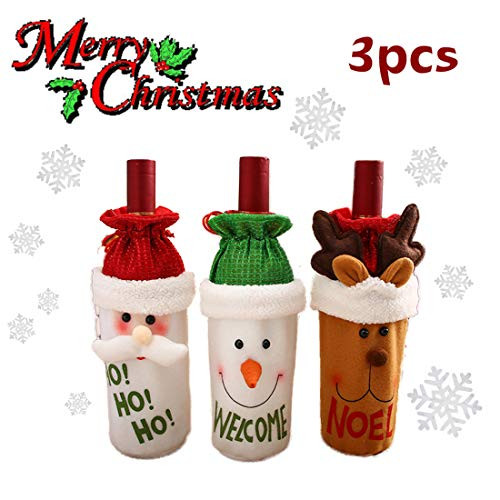 Christmas Wine Bottle Bags Xmas Red Wine Bottle Suit Santa Snowman Elk Bottle Decoration Bag Christmas Gift Banquet Table Decoration 3pcs