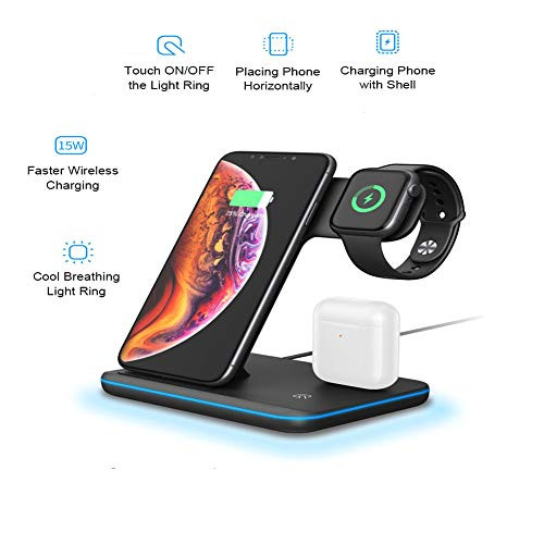 CHUYI 3 in 1 Wireless Charger with AirPods Charging Dock Station Work for iWatch Series 5/4/3/2/1, Fast Charging for iPhone 11/11 Pro Max/XR/XS Max/Xs/X/8/8P (Black)