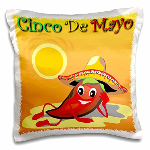3D Rose Cinco De Mayo Pepper Orange Background Design Pillowcase, 16" x 16"