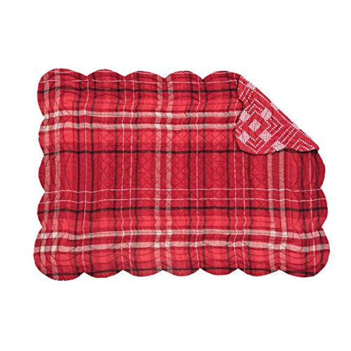 C&F Home Andrew Cotton Quilted Reversible Oblong Red Rectangular Cotton Quilted Cotton Reversible Machine Washable Placemat Set6 Rectangular Placemat Set of 6 Red