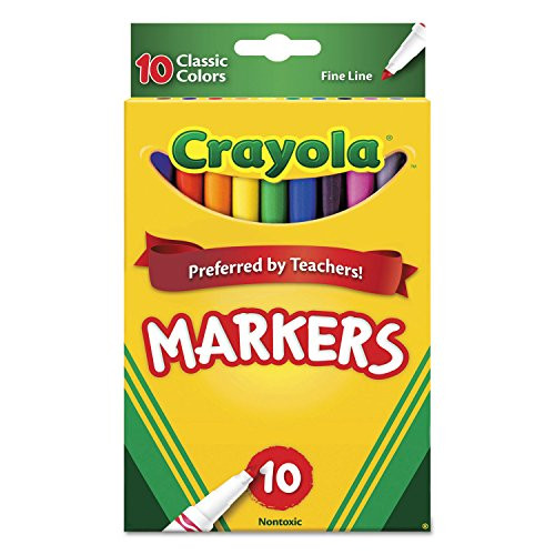 Crayola 587726 Non-Washable Markers, Fine Point, Classic Colors, 10/Set