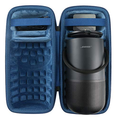 co2crea Hard Travel Case for Bose Portable Home Speaker Charging Cradle (Triple Black Case + Inside Blue)