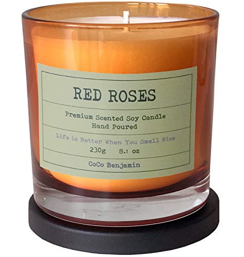 Soy Candle, Highly Scented, Hand Poured, 8.1 oz (RED Roses)