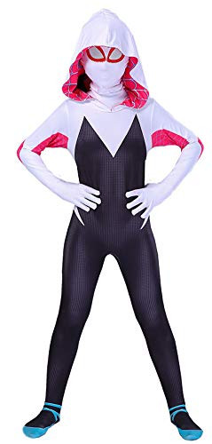 Riekinc Superhero Womens/Kids Black Bodysuit Halloween Cosplay Jumpsuit Kids Small