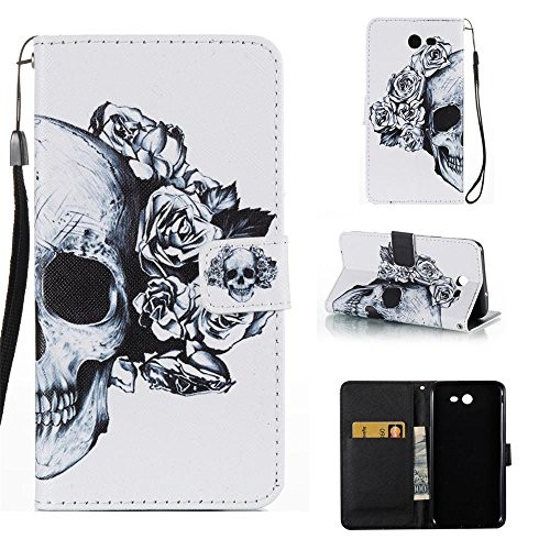 Galaxy J7 V / J7 Perx / J7 Sky Pro / J7 2017 / Galaxy Halo Case,PU Leather Flip Wallet Case for Samsung Galaxy J7 2017,Skull Rose
