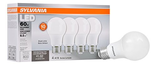 SYLVANIA Value LED Light Bulb, A19, 60W Equivalent, Bright White 3500K, 4 Pack