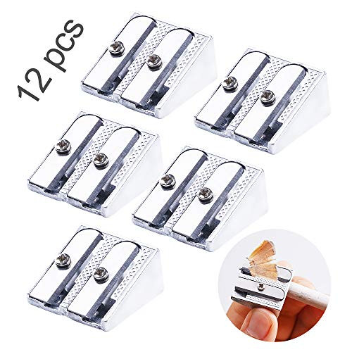 12 Pack 2 Holes Pencil Sharpener, Metal Pencil Sharpener, Pencil Sharpener for Kids, Pencil Sharpener Handheld, Silver