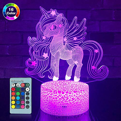 SETIFUNI Unicorn Gifts Unicorn Night Light Kids Lamp16 Colors Changing with Remote 3D Optical Illusion Bedside Lamp as Birthday Gifts for Girls