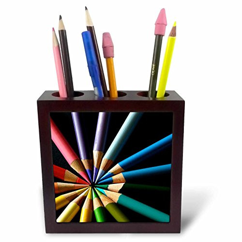 3dRose ph_22339_1 Colored Pencils Arraigned in Color Wheel Tile Pen Holder, 5-Inch