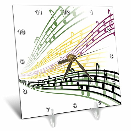 3dRose dc_115364_1 Colorful Musical Notes Musician Music Lover Design-Desk Clock, 6 by 6-Inch