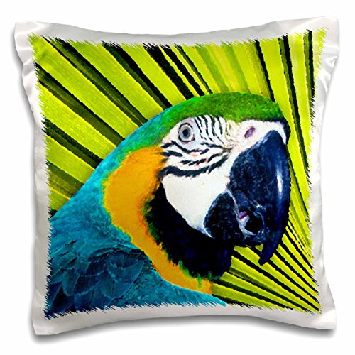 3dRose Colorful Parrot in Tree-Vibrant, Varied Colors Adorn This Lovely Parrot in Palm Frawns-Pillow Case, 16 by 16" (pc_49043_1)