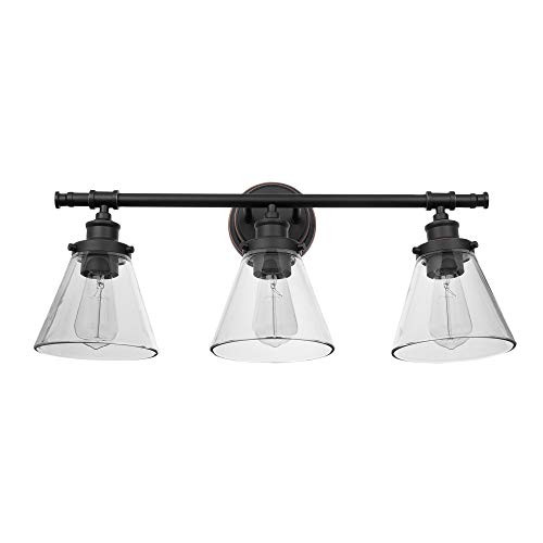 Globe Electric Parker 3 Oil Rubbed Bronze Vanity Light with Clear Glass Shades 51411