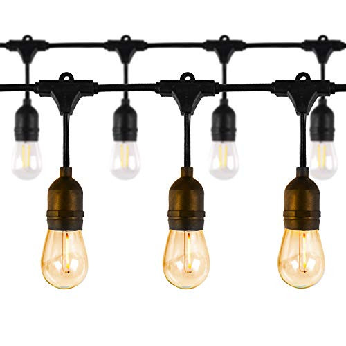 LETTON Outdoor String Lights 48FT UL 15xE26 Sockets Waterproof and 16 Vintage Edison LED Bulbs for Cafe Patio Garden Porch Backyard Party