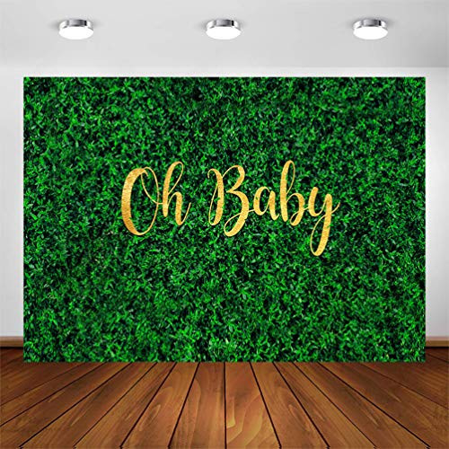 COMOPHOTO Oh Baby Green Leaves Backdrop for Baby Shower Photography Background 7x5ft Nature Grass Spring Safari Rustic Lawn Baby Shower Decorations Birthday Party Banner Photo Booth Backdrops