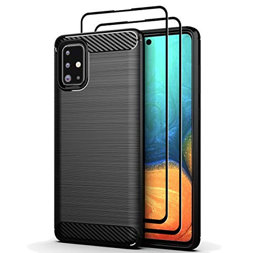 Sinwere Compatible for Samsung Galaxy A71 Case with Screen Protector [2 x Full Coverage Tempered Glass][Not Fit A71 5G], Full Protection Cover TPU Shockproof Case for Galaxy A71 (Black)