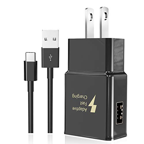Adaptive Fast Charger Adapter with 6.6-Feet USB Type C Cable Compatible Samsung Galaxy S9 S9 Plus S8 S8+ S10 S10e Note 8 Note 9 Note 10, EWUONU Quick USB Wall Charger Black