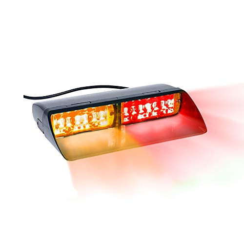 16 LED Emergency Dash Light Dual Rapid Switch Windshield Warning Hazard Safety 17 Flashing Strobe Modes Car Truck Vehicle Law Enforcement Police - Red/Amber