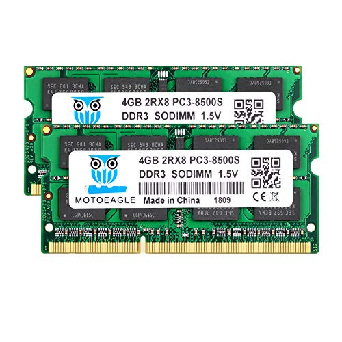 Motoeagle 8GB Kit (2X4GB) 2RX8 PC3-8500 PC3-8500S DDR3 1066MHz SODIMM CL7 204 Pin 1.5v Non-ECC Unbuffered Notebook Memory Laptop RAM Modules Compatible with Intel AMD and Mac Computer