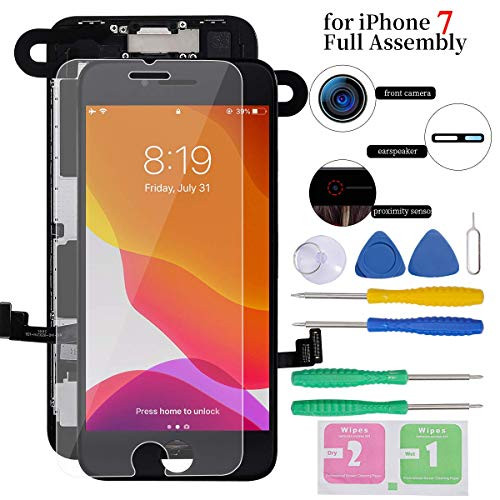 Screen Replacement for iPhone 7 Full Assembly LCD Display Touch Digitizer with?Front Camera??Proximity Sensor??Earpiece Speaker? Screen Protector, Repair Tools (Black)