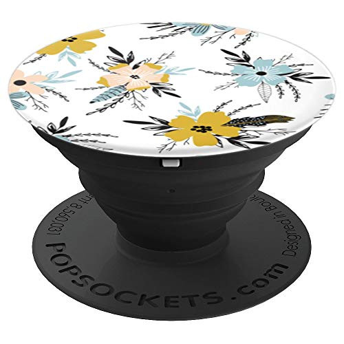 Cute Pink yellow blue flower pattern white floral theme gift PopSockets Grip and Stand for Phones and Tablets