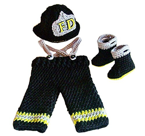 Pinbo Newborn Boys Photography Prop Crochet Fireman Hat Pants Shoes