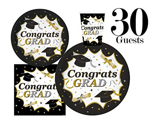 120 pc Classic Graduation Value Pack Party Set Include 7" Snack Dessert Plates 30 Dinner Plates 30 ct 3 ply Napkins 30 Cups 30 ct Serves 30 120 pc Classic Graduation Value Pack Party Set Include 7" Snack Dessert Plates 30 Dinner Plates 30 ct 3 ply Napkins 30 Cups 30 ct Serves 30