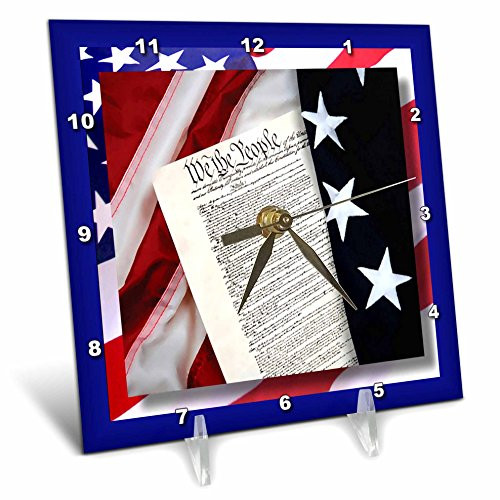 3dRose dc_21939_1 Constitution and Flag Desk Clock, 6 by 6-Inch