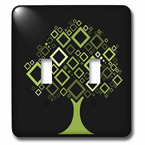 3dRose lsp_78619_2 Contemporary Tree With Diamond Shaped Leaves In Green Against A Black Background Double Toggle Switch