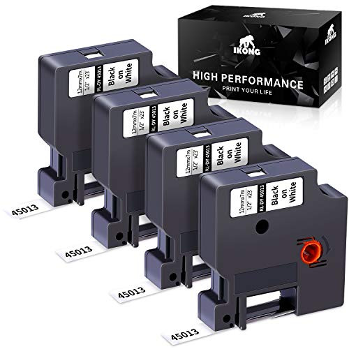 IKONG Compatible Label Tape Replace Dymo D1 Labels Tape 45013 S0720530 Refill for DYMO LabelManager 160 210D 260P 280 360D 420P 450D Label Maker,1/2 Inch x 23 Feet (12mm x 7m) Black on White, 4-Pack