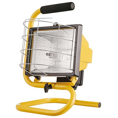 Globe Electric 500W Portable Halogen Work Light with Floor Stand & Foam Handle, Yellow Finish, Bulb Included, 6050401