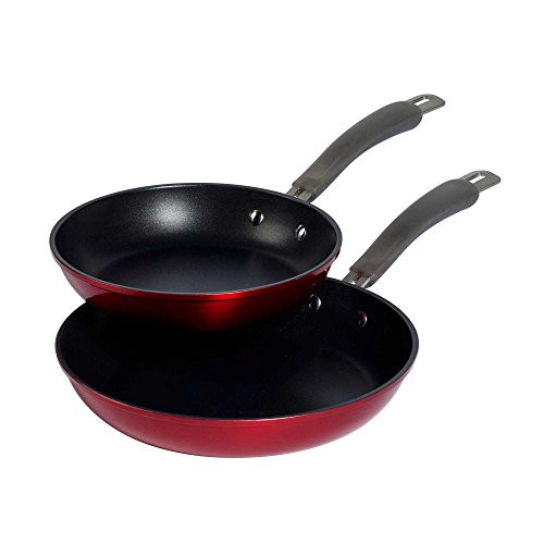 Epicurious Cookware Collection- Dishwasher Safe Oven Safe, Nonstick Aluminum 2 Piece Red Fry Pan Set