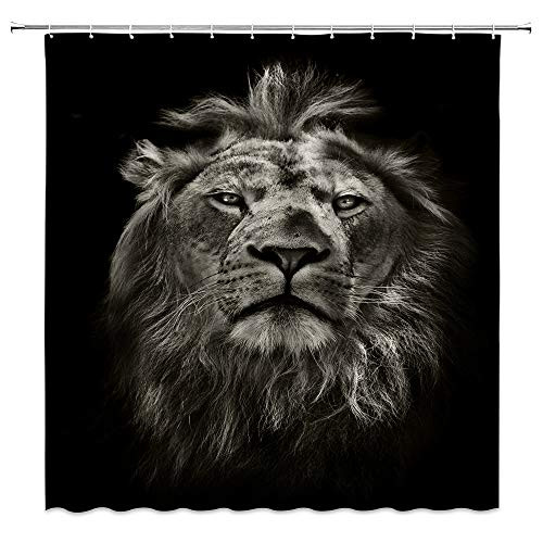 XZMAN Lion Shower Curtain Lion Head Safari Majestic Lion King Wild Animal Theme Vintage Gray Black Polyester Waterproof Bathroom Decor Set 70 X 70 Inches with Hooks