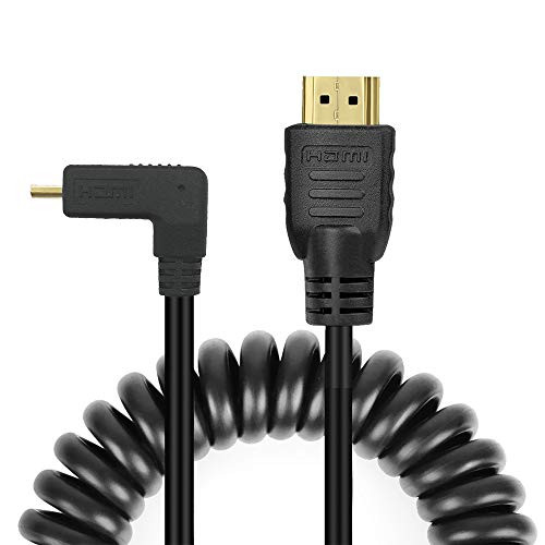 Copeak High Speed HDMI to Micro HDMI Cable Coiled Right Angle Micro HDMI to Full HDMI Male Cable 11.8""/30cm High Speed Support 1080p Ethernet & Audio Return
