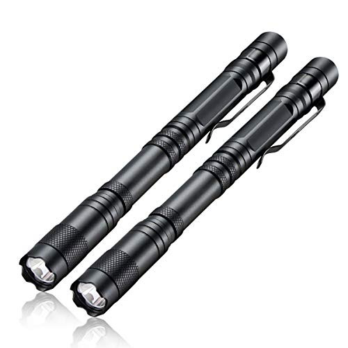 Pen Flashlight, COSMOING 3 Modes Small Pen Light Flashlight, Super Bright Powered By 2xAA Battery(Not Included) IP54 Waterproof with Pocket Clip Penlight for Emergency, Inspection, Medical -2 Pack