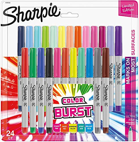 Sharpie 1949558 Color Burst Permanent Markers, Ultra Fine Point, Assorted Colors, 24-Count
