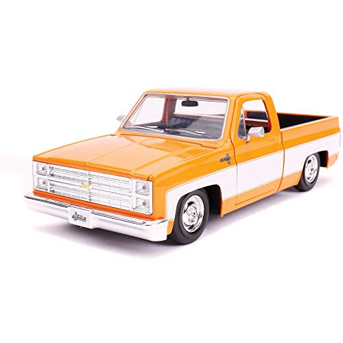 1985 Chevrolet Silverado C-10 Pickup Truck Custom Wheels Orange and White Just Trucks 1/24 Diecast Model Car by Jada 31607 MJ 1985 Chevrolet Silverado C-10 Pickup Truck Custom Wheels Orange and White Just Trucks 1/24 Diecast Model Car by Jada 31607 MJ