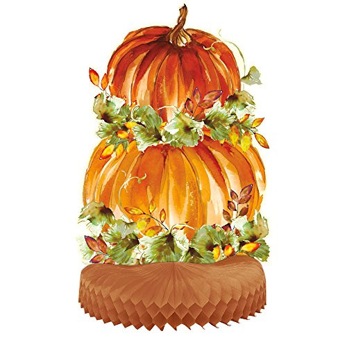 Unique Watercolor Fall Pumpkins Honeycomb Party Centerpiece 14", 1 Ct.
