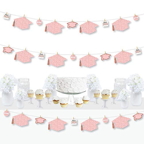 Big Dot of Happiness Rose Gold Grad - 2020 Graduation Party DIY Decorations - Clothespin Garland Banner - 44 Pieces