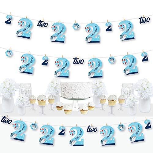 Big Dot of Happiness 2nd Birthday Shark Zone - Jawsome Shark Second Birthday Party DIY Decorations - Clothespin Garland Banner - 44 Pieces