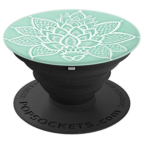 Floral Lace Flower Mandala White on Green PopSockets Grip and Stand for Phones and Tablets Floral Lace Flower Mandala White on Green PopSockets Grip and Stand for Phones and Tablets