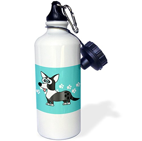 3dRose wb_6159_1"Blue Merle Cardigan Corgi with Paw Prints" Sports Water Bottle, 21 oz, White
