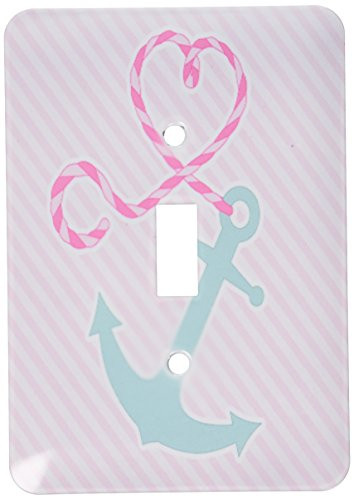 3dRose lsp_165814_1 Cute Anchor And Heart Rope Pink And Aqua Toggle switch, Multicolor