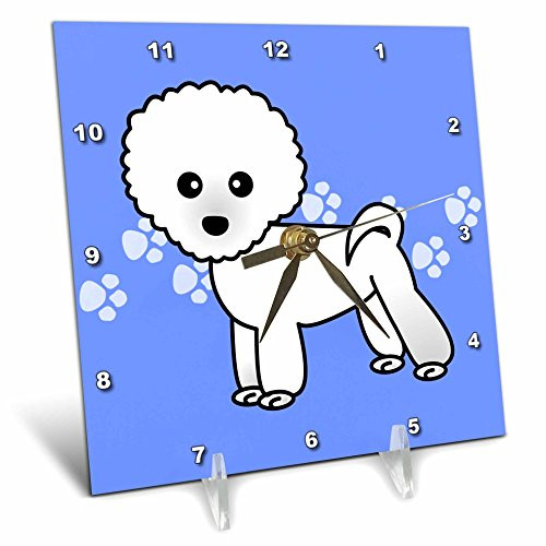 3dRose dc_13815_1 Desk Clock, Cute Bichon Frise Blue Paw Print Background, 6 by 6-Inch
