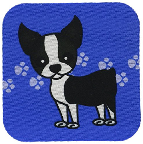 3dRose CST_12085_2 Cute Boston Terrier Blue Pawprint Background Soft Coasters, Set of 8 3dRose CST_12085_2 Cute Boston Terrier Blue Pawprint Background Soft Coasters, Set of 8