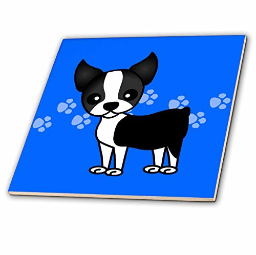 3dRose ct_12085_2 Cute Boston Terrier Blue Pawprint Background Ceramic Tile, 6-Inch 3dRose ct_12085_2 Cute Boston Terrier Blue Pawprint Background Ceramic Tile, 6-Inch